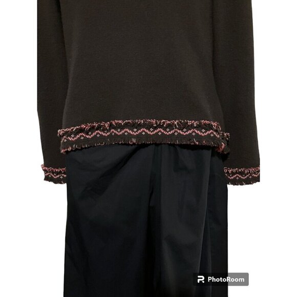 Les Copains Cardigan M Wool Cashmere Sweater Lagenlook Fair Isle Fringe Teacher - Picture 7 of 9